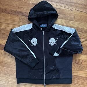 Lost Daze Skull Dove Zip Hoodie Black Silk Sleeves Embroidery Size M
